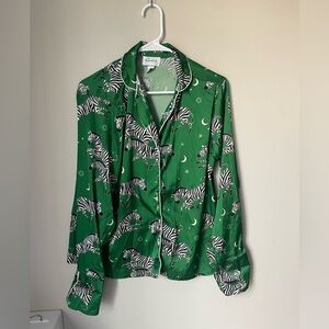 Green Zebra Print Satin Pajama Top - Romance Brand